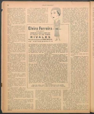 Elvira Ferreira (Lita Igual), autora de la novela corta que se pública en este número, Rivales, hace para los lectores de Mundo Argentino su autobiografía