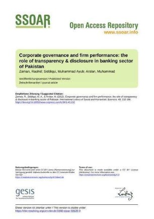 Corporate governance and firm performance: the role of transparency & disclosure in banking sector of Pakistan