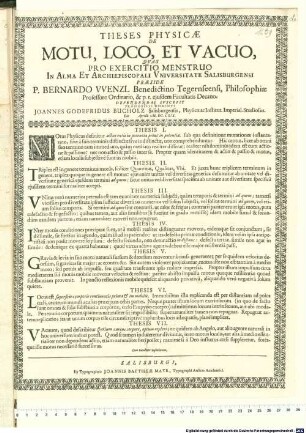 Theses Physicae De Motu, Loco, Et Vacuo