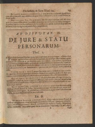 Ad Disputat II. De Iure & Statu Personarum