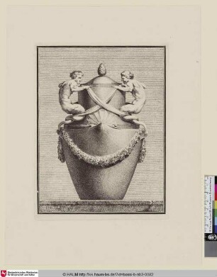 [Vase mit zwei Tritonen, die Bänder halten]