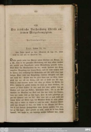 VIII. Die tröstliche Verheißung Christi an seinen Mitgekreuzigten. Passionspredigt.