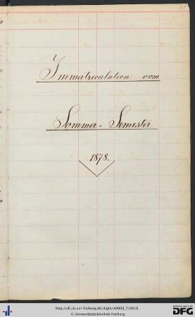 [fol. 11] Sommersemester 1878