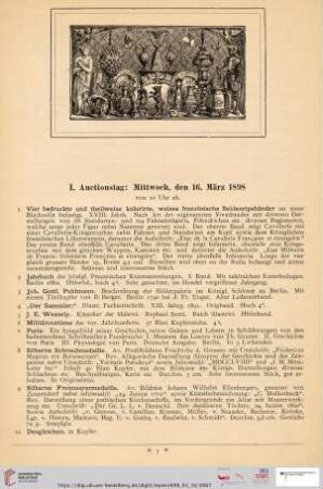 I. Auctionstag: Mittwoch, den 16. März 1898 (Nr. 1 - 220)