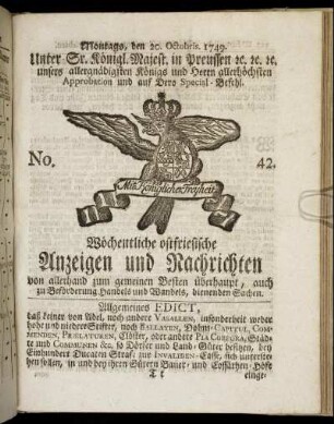 No. 42. Montags, den 20. Octobris. 1749.