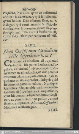 XXVII. Num Christianus Catholicus recte describitur h. m.?