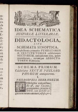 Idea Schematica historiæ litterariæ.