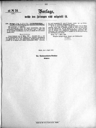 Anlage: ad No.24 (438.), Vorlagen, welche den Zeitungen nicht mitgeteilt sind