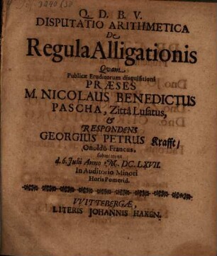 Disp arithmet. de regula alligationis