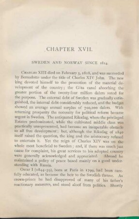 Chapter XVII. Sweden And Norway Since 1814.