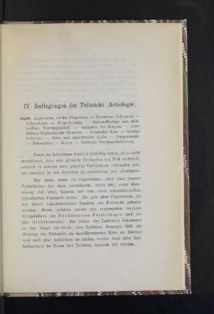 IV. Bedingungen der Fettsucht (Aetiologie).