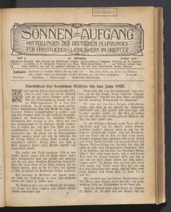 Heft 4. 22. Jahrgang. Januar 1920