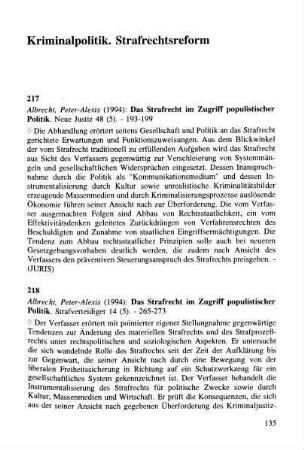 135-154, Kriminalpolitik. Strafrechtsreform