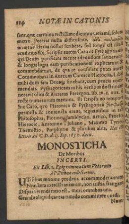 Monosticha De Moribus Incerti.