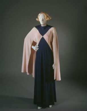 Dressing Gown mit angeschnittenem Cape in blau-rosa (Archivtitel)