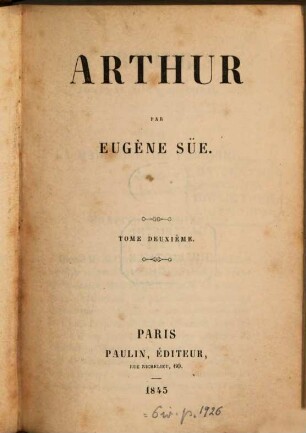 Arthur : Par Eugène Süe, 2