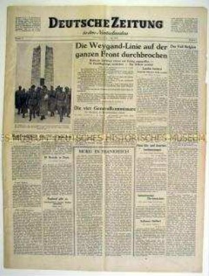 Tageszeitung "Deutsche Zeitung in den Niederlanden" u.a. zum Vormarsch der Wehrmacht in Frankreich