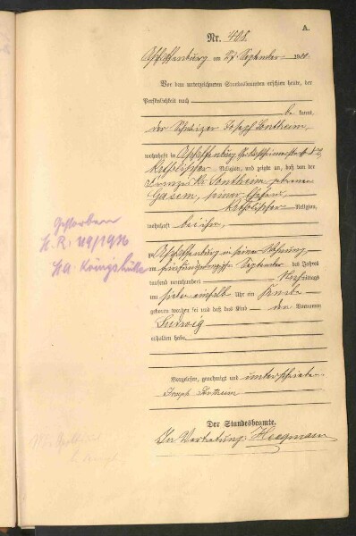 Standesamtsbuch der Stadt Aschaffenburg: Geburten 365/1900 - 184/1901