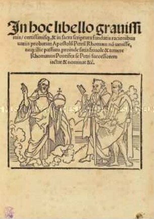 In hoc libello probatur, apostolum Petrum Romam non venisse neque illic passum, proinde satis frivole et temere Romanus Pontifex se Petri successorem iactat et nominat (In diesem Büchlein wird nachgewiesen, dass der Apostel Petrus nie nach Rom gekommen ist und dort die Passion erlitten hat, so dass sich der Römische Papst unbilliger Weise als Nachfolger Petri rühmt und bezeichnet)