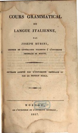 Cours grammatical de la langue italienne