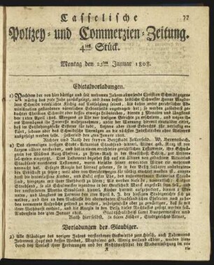 4tes Stück. Montag den 25ten Januar 1808