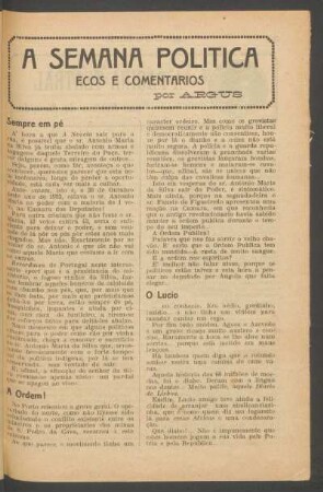 A semana política : Ecos e comentários