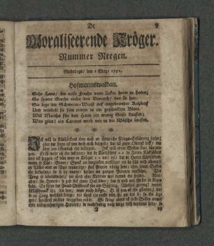 Nummer Reegen. Mahndags den 1. Merz 1751