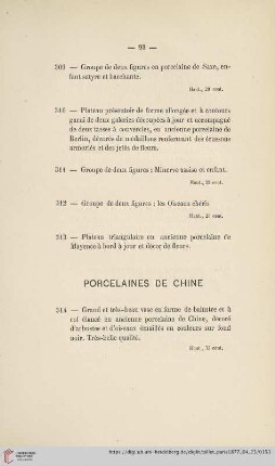 Porcelaines de Chine (Nr. 314 - 366)