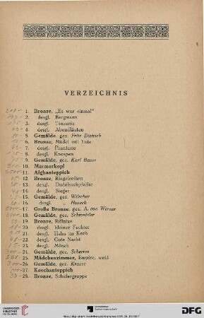 Verzeichnis (Nr. 1-442)