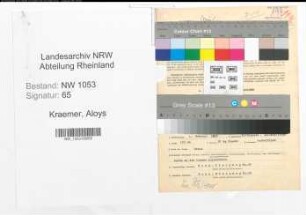 Entnazifizierung Aloys Kraemer , geb. 01.02.1898 (Nachtwaechter)