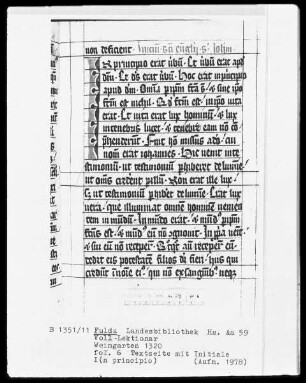 Voll-Lektionar — Initiale I(n principio), Folio 6recto