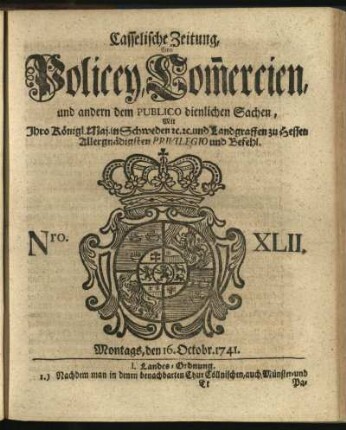 Nro. XLII, Montags, den 16. Octobr. 1741