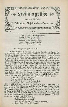 11.1916: Heimatgrüße aus dem Kirchspiel Oedelsheim, Gieselwerder, Gottstreu