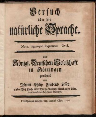 Versuch über die natürliche Sprache : Nutu, signisque loquuntur. Ovid