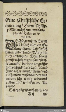 Eine Christliche Erinnerung, Herrn Philippi Melanchthonis, wie nachfolgende Histori zubetrachten