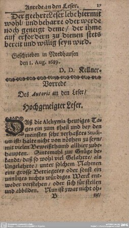 Vorrede Des Autoris an den Leser/