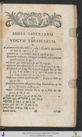 Index Literarum Ac Vocum Ebraicarum.