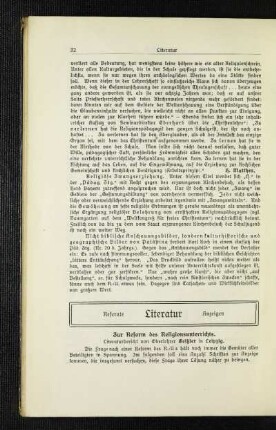 Zur Reform des Religionsunterrichts : Literaturbericht