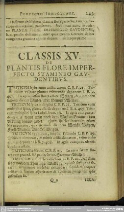 Classis XV. De Plantis Flore Imperfecto Stamineo Gaudentibus