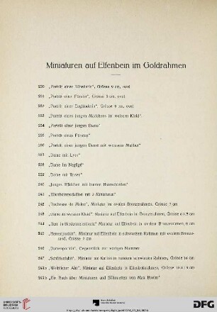 Miniaturen auf Elfenbein im Goldrahmen (Nr. 230-247b)
