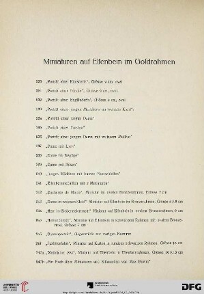 Miniaturen auf Elfenbein im Goldrahmen (Nr. 230-247b)
