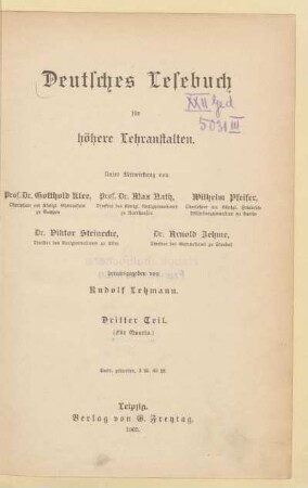 Teil 3 = (Für Quarta), [Schülerband]: [Teil 3 = (Für Quarta), [Schülerband]]
