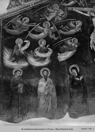 Kreuzigung mit Maria und Johannes und den Heiligen Antonius von Padua, Bartholomäus, Franziskus und Ludwig von Toulouse
