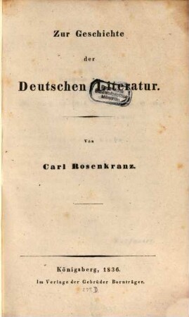 Zur Geschichte der Deutschen Literatur
