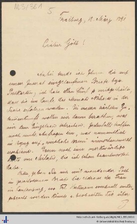 Brief vom 18. März 1891