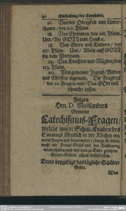 Folgen Herrn D. Melisanders Gemeine Catechismus-Fragen