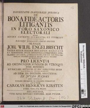 Dissertatio Inavgvralis Jvridica De Bona Fide Actoris Litigantis In Foro Saxonico Electorali