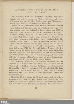 Altenhof wird sozialistischer Erholungsort