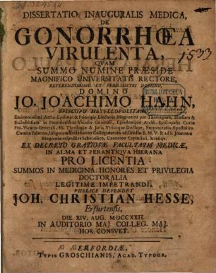 Diss. inaug. med. de gonorrhoea virulenta