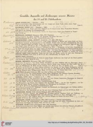 Gemälde, Aquarelle und Zeichnungen neuerer Meister des 19. und 20. Jahrhunderts (Nr. 1-107)